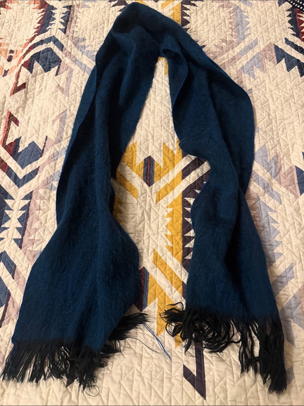 Plush Navy Blue Fringe Scarf - Women’s Cozy Wrap